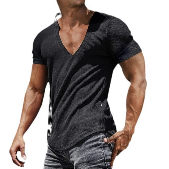 Herren V-Ausschnitt T-Shirt mit strukturierter Oberfläche EB