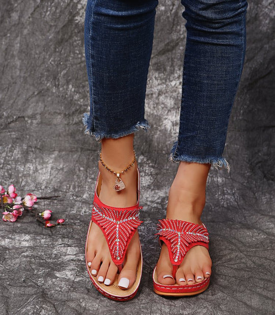 Damen Riemensandalen mit funkelnden Strassverzierungen EB