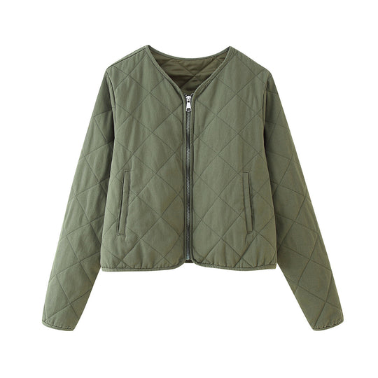 Damen gesteppte Übergangsjacke mit modischem Reißverschluss und bequemen Taschen EB