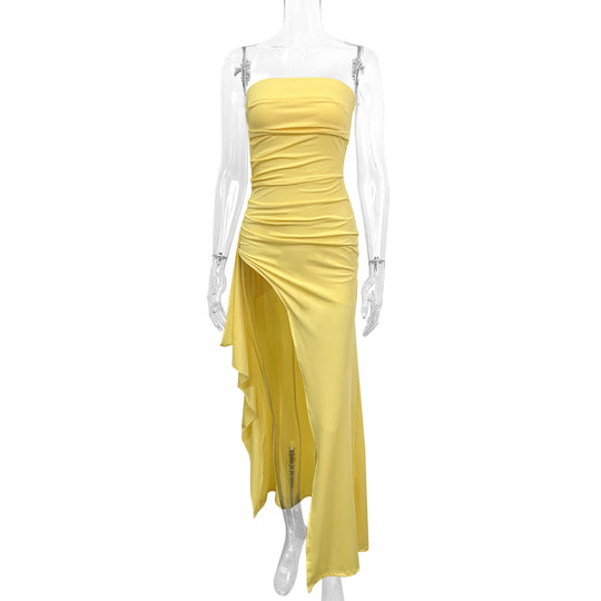 Damen Elegantes trägerloses Abendkleid mit asymmetrischem Schlitz EB