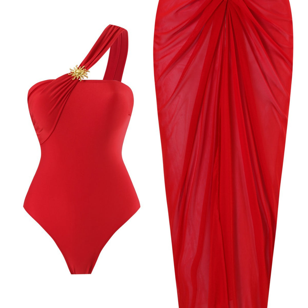 Damen einseitiger Badeanzug mit elegantem Wickelrock EB