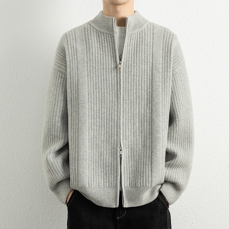 Herren Strickjacke mit modernem Zipper und strukturierter Oberfläche EB