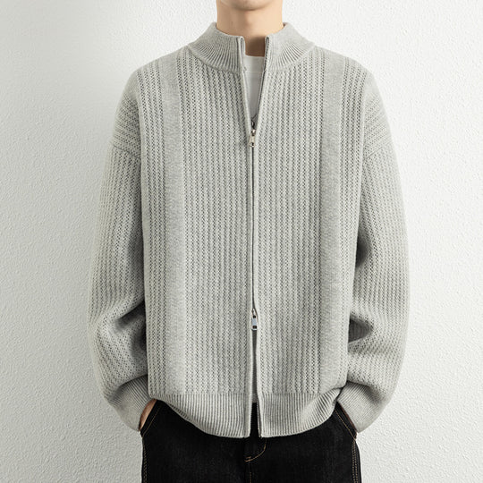 Herren Strickjacke mit modernem Zipper und strukturierter Oberfläche EB