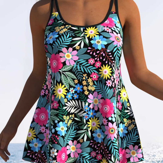 Damen Tankini mit verspieltem Streifenmuster und originellem Schnitt EB