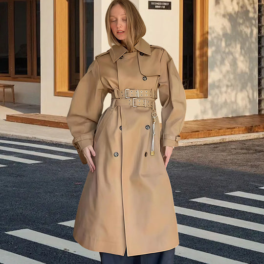 Damen wasserabweisender Trenchcoat mit Taillengürtel EB
