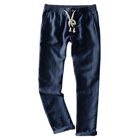 Damen lässige Leinenhose mit elastischem Bund und seitlichen Eingrifftaschen EB