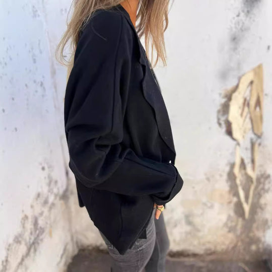 Damen Lässiger Oversize-Blazer mit praktischen Taschen und Knopfverschluss EB