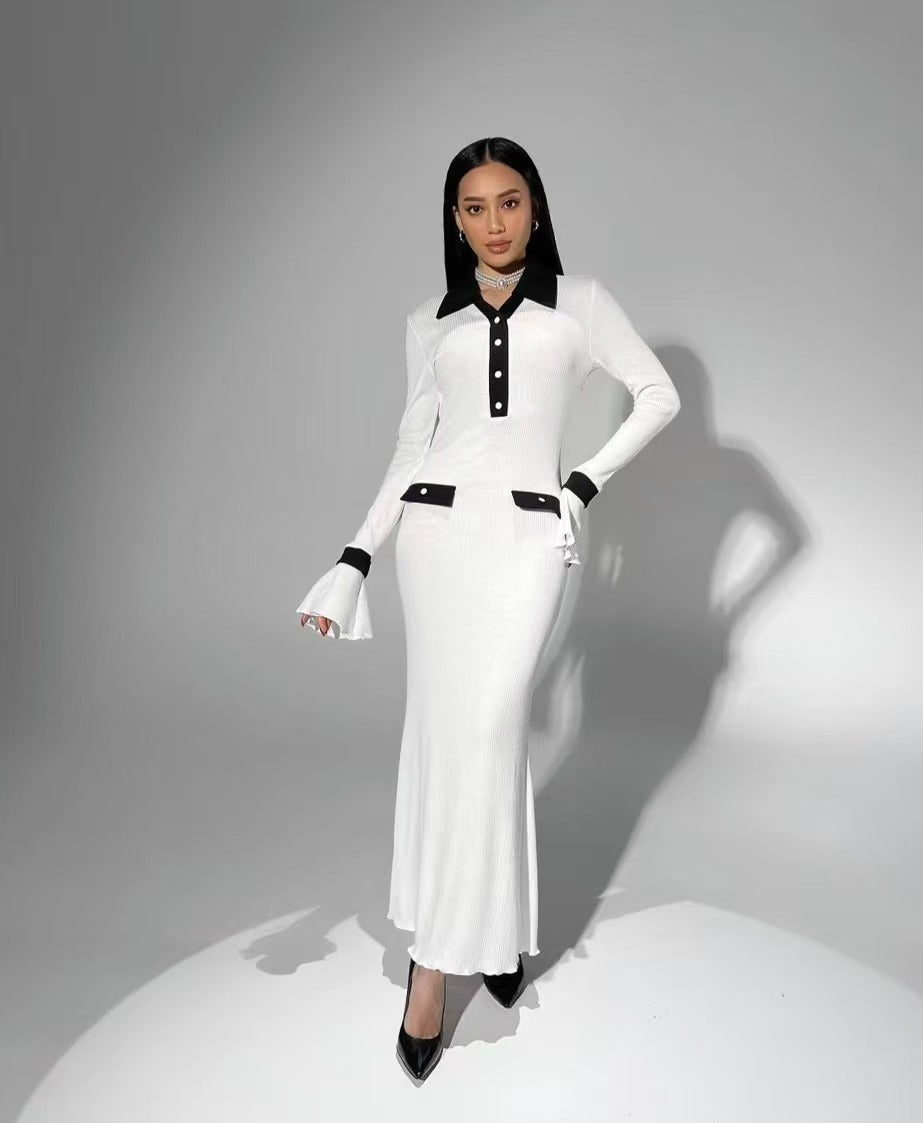 Damen Strickkleid mit eleganter Knopfleiste und Flügelärmeln EB