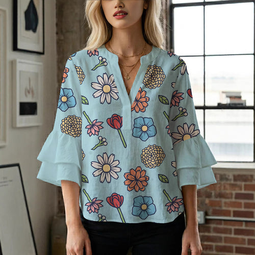 Damen kunstvolles Oberteil mit Rüschensleeves EB