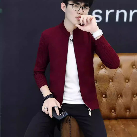 Herren Strickjacke mit modernem Reißverschluss und eleganten Ziernähten EB