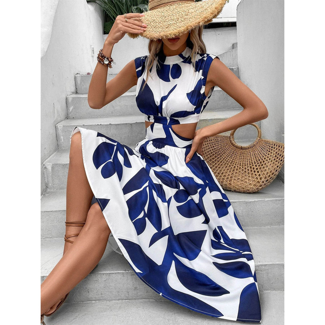 Damen Maxikleid mit Blätterdesign und Cut-Out-Details EB