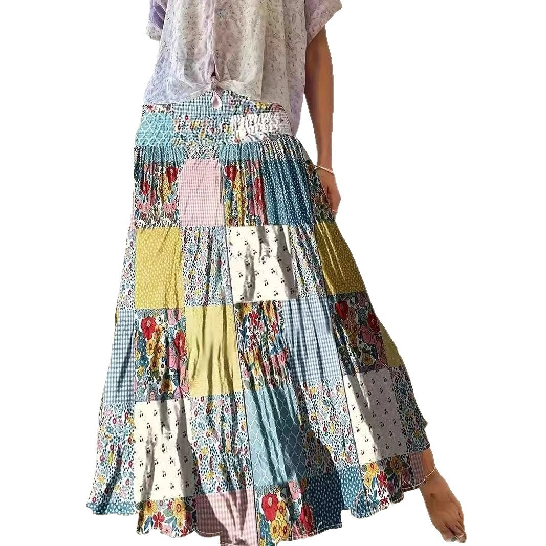 Damen Maxirock im Patchwork-Design mit elastischem Bund und fließendem Schnitt EB