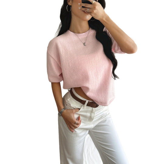 Damen kurzärmeliges Strickoberteil mit lässigem Schnitt EB