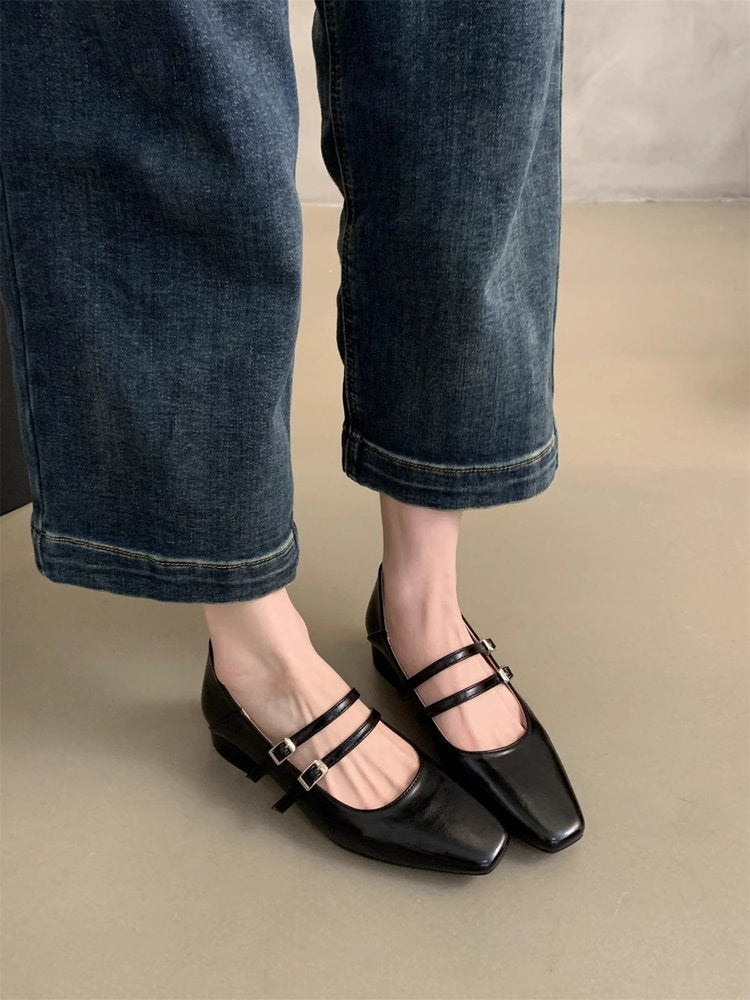 Damen elegante Mary Jane Ballerinas mit modischem Doppelriemen und komfortablem Fußbett EB