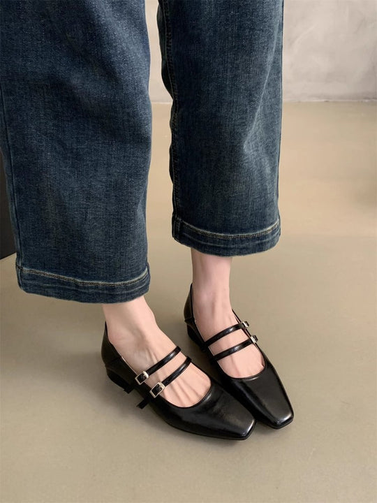 Damen elegante Mary Jane Ballerinas mit modischem Doppelriemen und komfortablem Fußbett EB