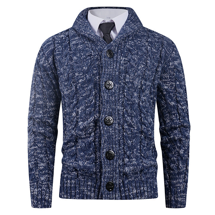 Herren Strickjacke mit Zopfmuster und schickem Schalkragen EB