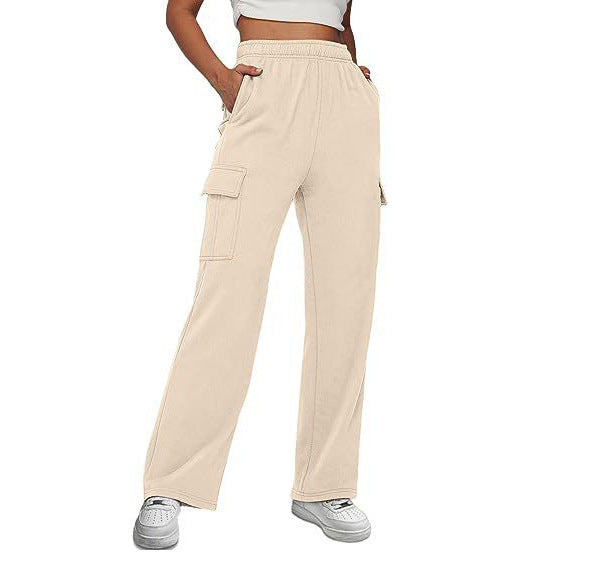 Damen nan lässige Cargo-Freizeithose mit weitem Bein elastischem Bund und aufgesetzten Taschen EB