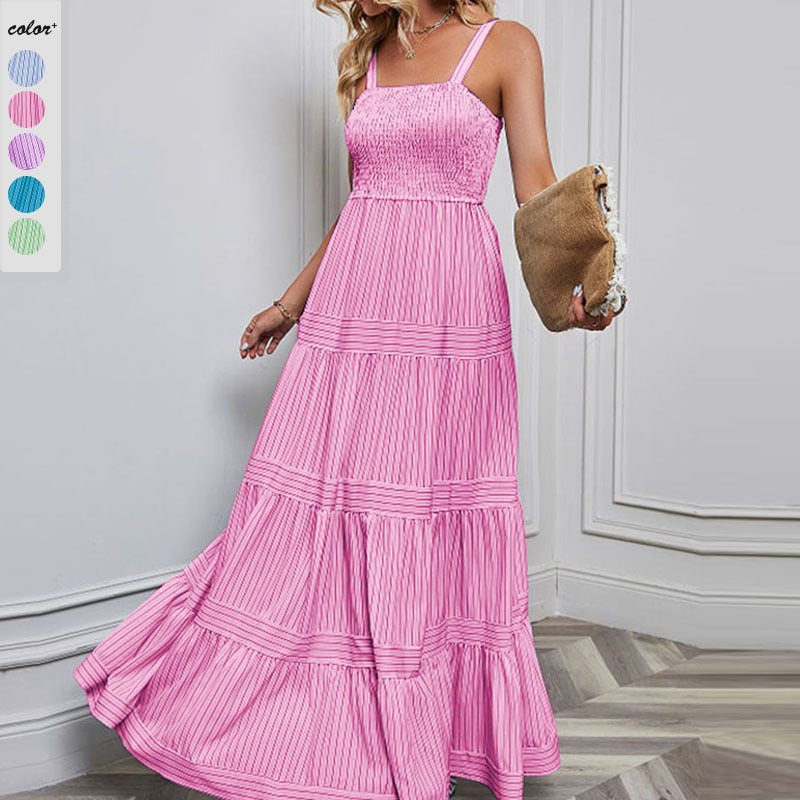 Damen Sommermaxikleid mit gerafftem Oberteil und asymmetrischem Saum EB