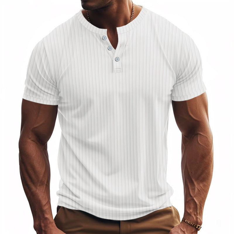 Herren Kurzarm Henley-Shirt mit Streifenmuster und praktischen Knöpfen EB