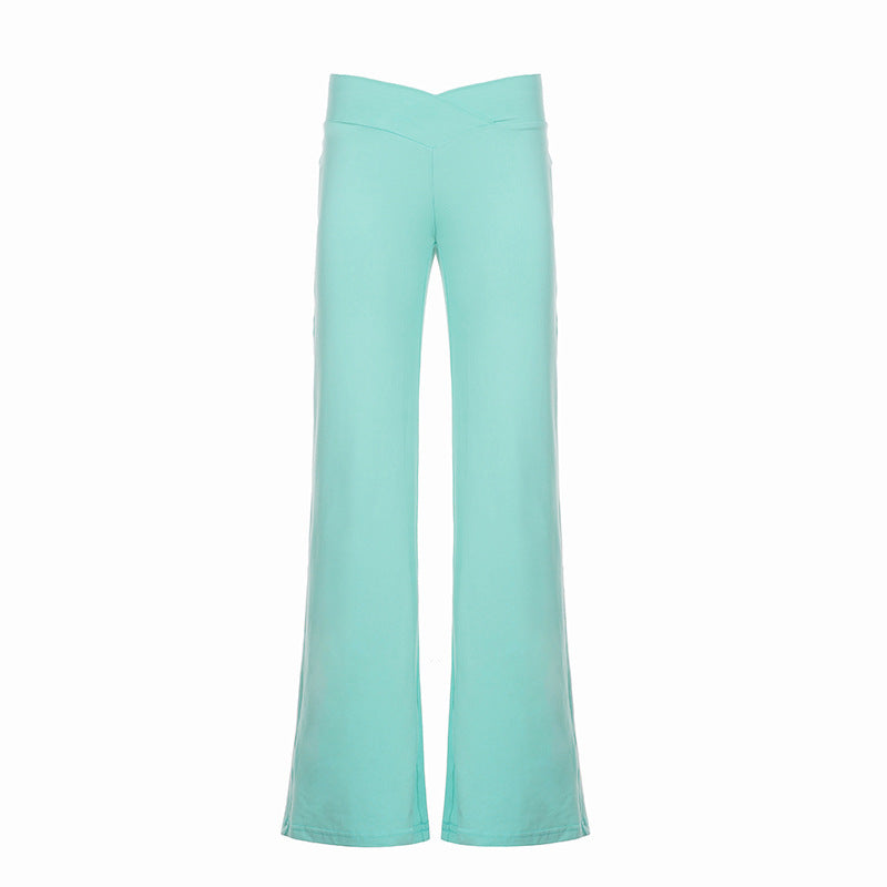 Damen nan weite Palazzo-Hose mit V-förmiger Bundnaht und elastischem Stretch-Jersey EB
