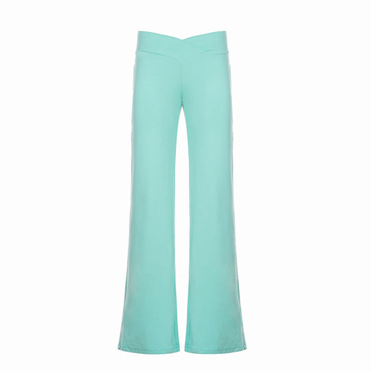 Damen nan weite Palazzo-Hose mit V-förmiger Bundnaht und elastischem Stretch-Jersey EB