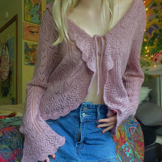 Damen gehäkelter Cardigan mit Rüschendetails EB