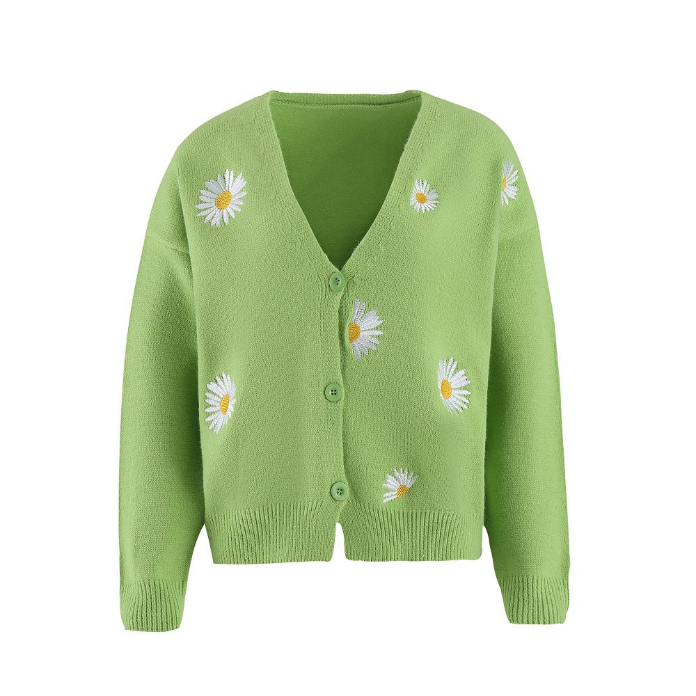 Damen Strickjacke mit floralem Design und Knopfverschluss EB