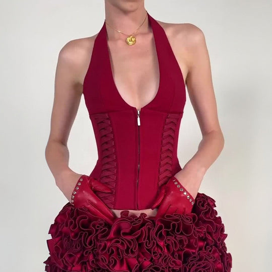 Damen-Haltertop mit raffinierten Zipp-Details und Baumwollmix EB