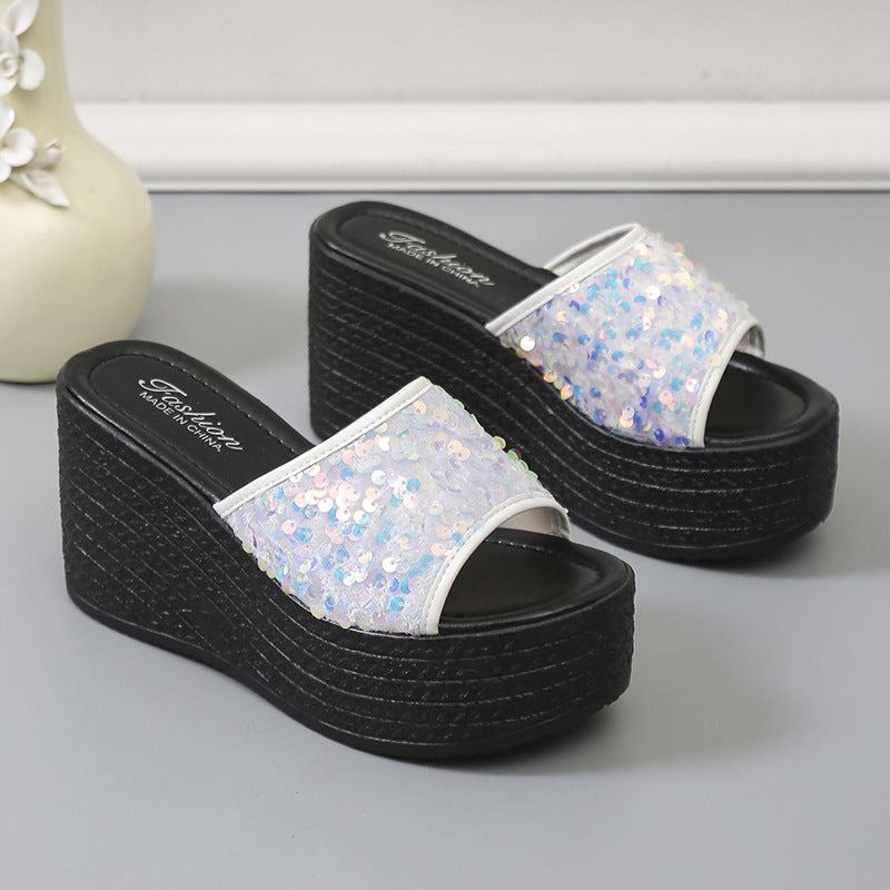 Damen Glitzernde Plateau-Sandalen mit offener Zehenpartie und hohem Absatz EB