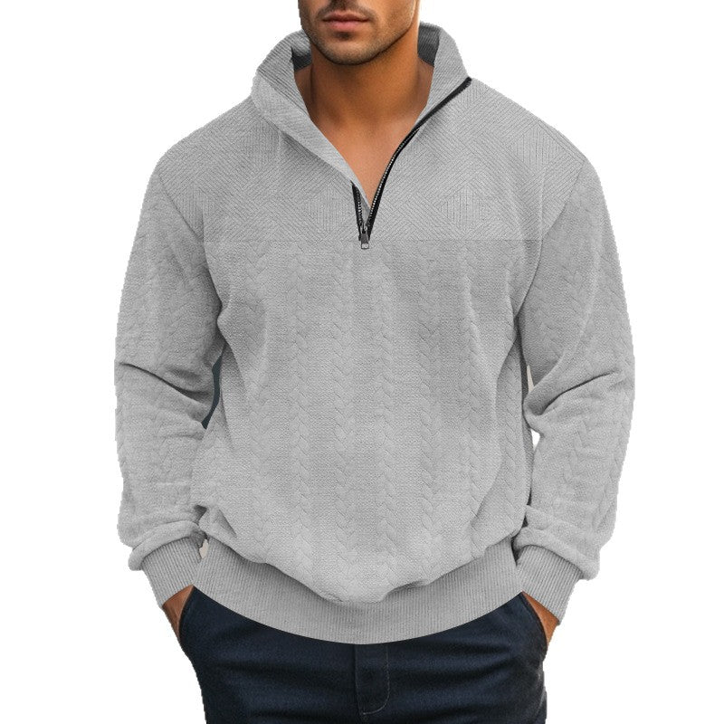 Herren nan strukturierter Halbzip-Strickpullover mit Stehkragen und Zopfmuster EB