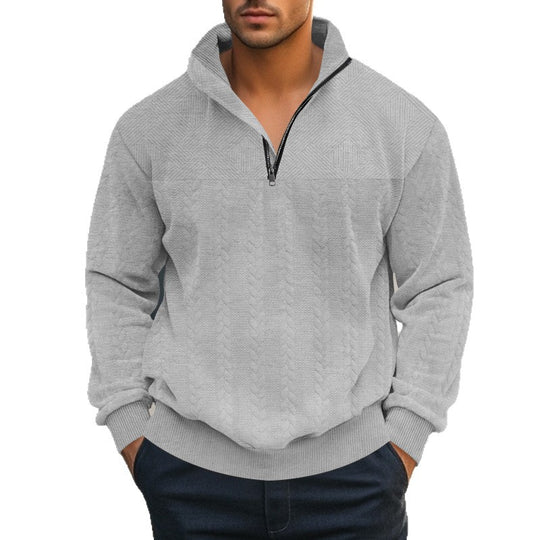 Herren nan strukturierter Halbzip-Strickpullover mit Stehkragen und Zopfmuster EB