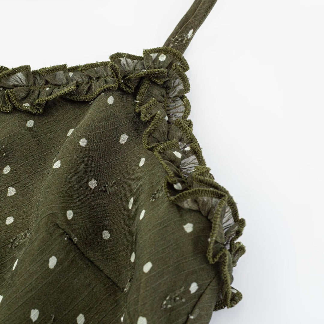 Damen Maxikleid mit zarten Spaghettiträgern und Punktmuster EB