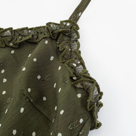 Damen Maxikleid mit zarten Spaghettiträgern und Punktmuster EB