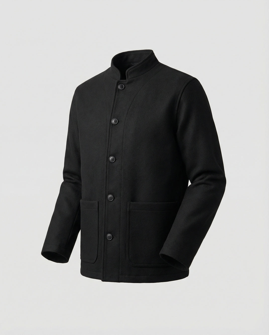 Herren minimalistischer Kurzblazer aus Wollmix mit Rundhalsausschnitt und aufgesetzten Taschen EB
