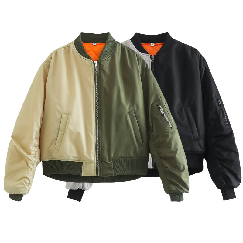 Damen modische Bomberjacke mit verspieltem Patchwork-Design und praktischen Reißverschlusstaschen EB