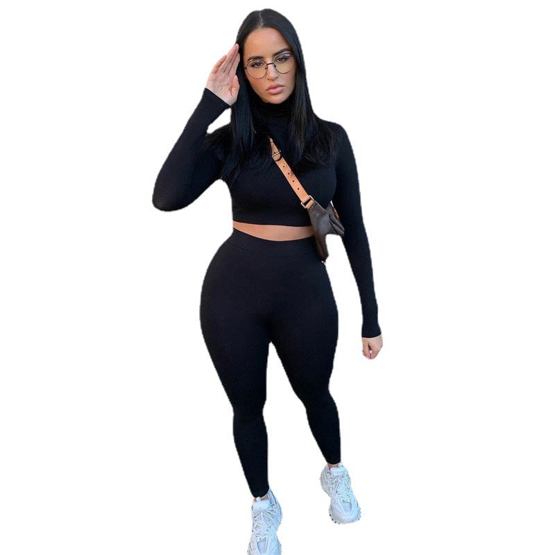 Damen Sportliches Crop-Top und Leggings-Set aus elastischem Material EB