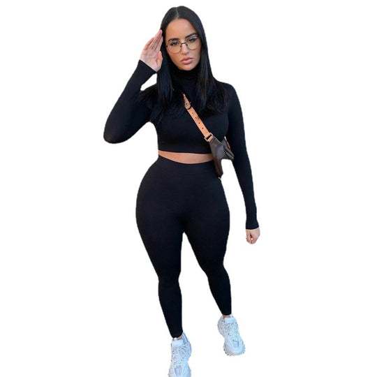 Damen Sportliches Crop-Top und Leggings-Set aus elastischem Material EB