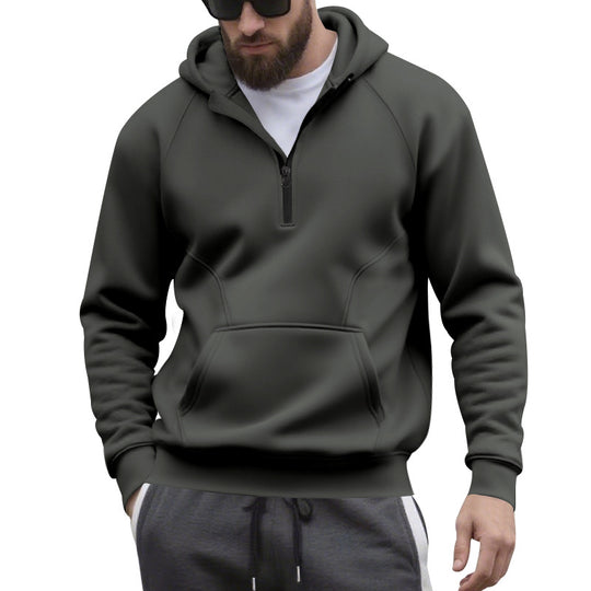Herren nan Halbzip-Kapuzenpullover im minimalistischen Softshell-Look mit Kängurutasche und Raglanärmeln EB