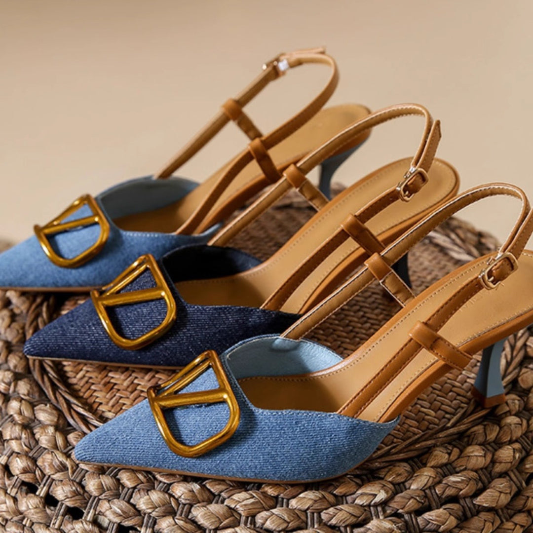 Damen Elegante Slingback-Pumps mit modischem Schnallen-Detail EB