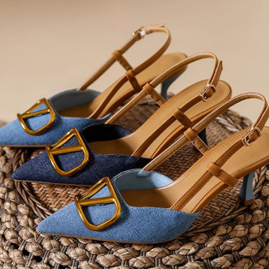 Damen Elegante Slingback-Pumps mit modischem Schnallen-Detail EB