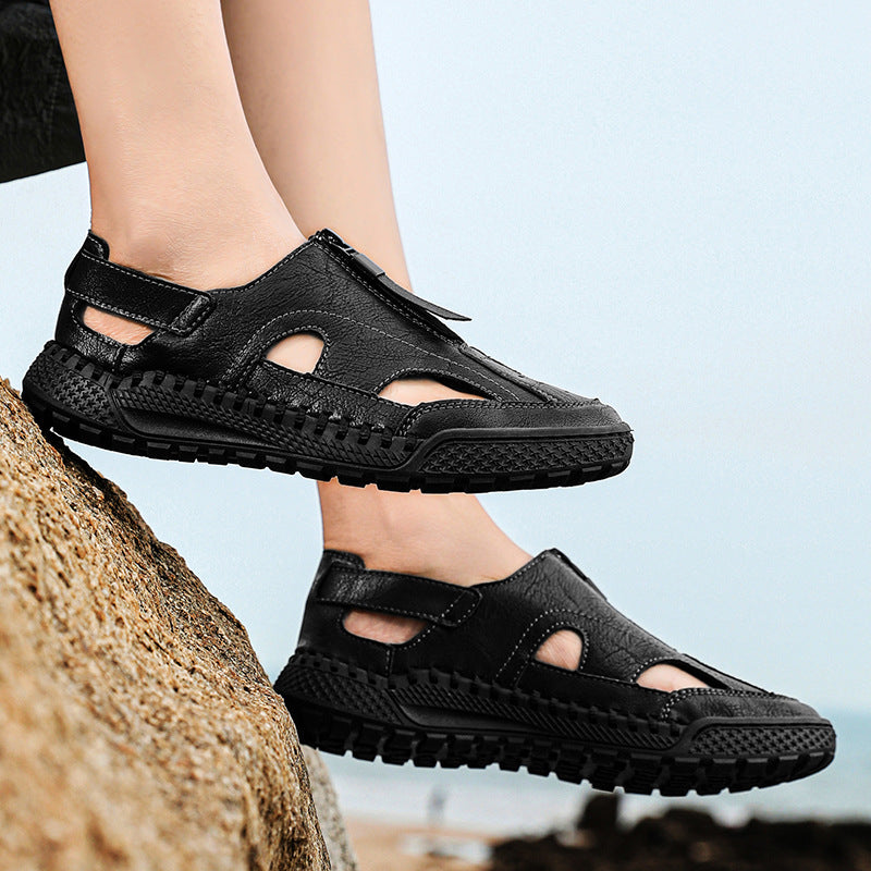 Damen Atmungsaktive Ledersandalen mit rutschfester Sohle und verstellbaren Riemen EB