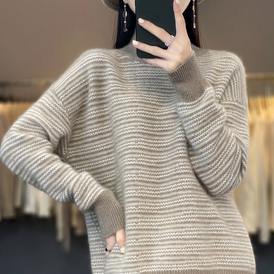 Damen Strickpullover mit modernem Streifenmuster und bequemen Daumenlöchern EB