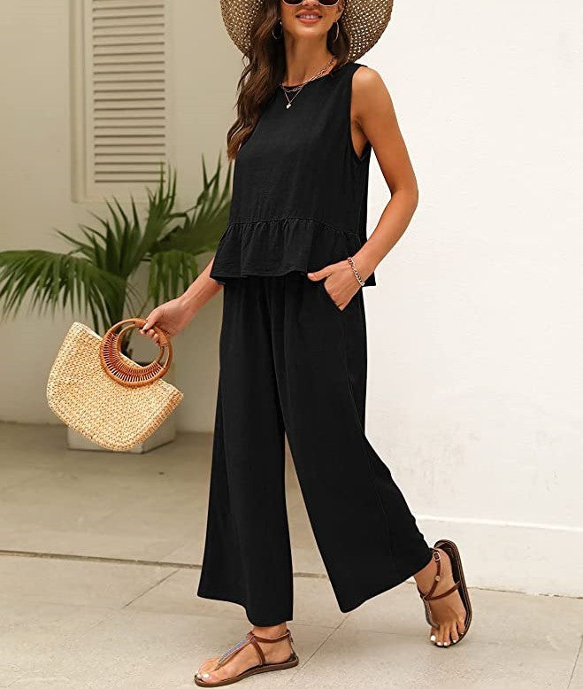 Damen luftiges Jumpsuit mit Rüschensaum EB