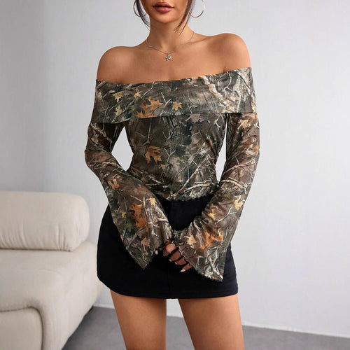 Damen Off-Shoulder Oberteil mit Ärmel-Design EB