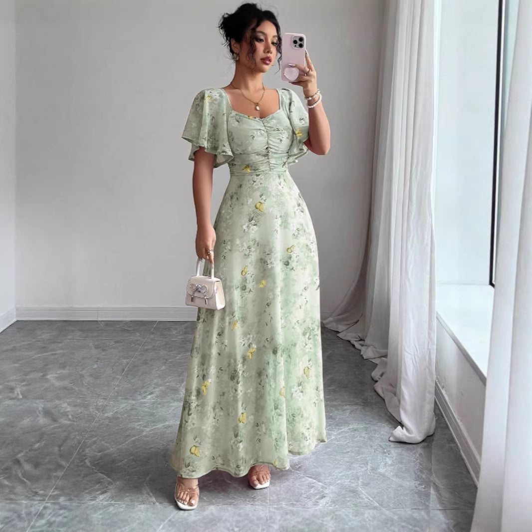 Damen Maxikleid mit fließendem Schnitt und romantischem Blumenmuster EB