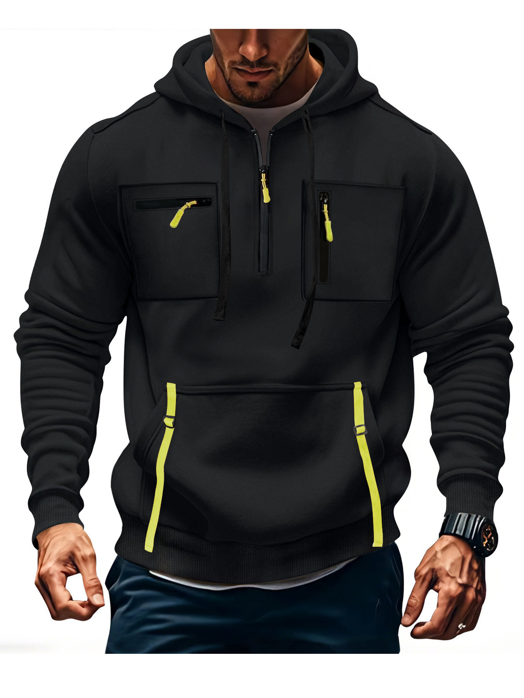 Herren modischer Kapuzenpullover mit funktionalen Reißverschlusstaschen EB