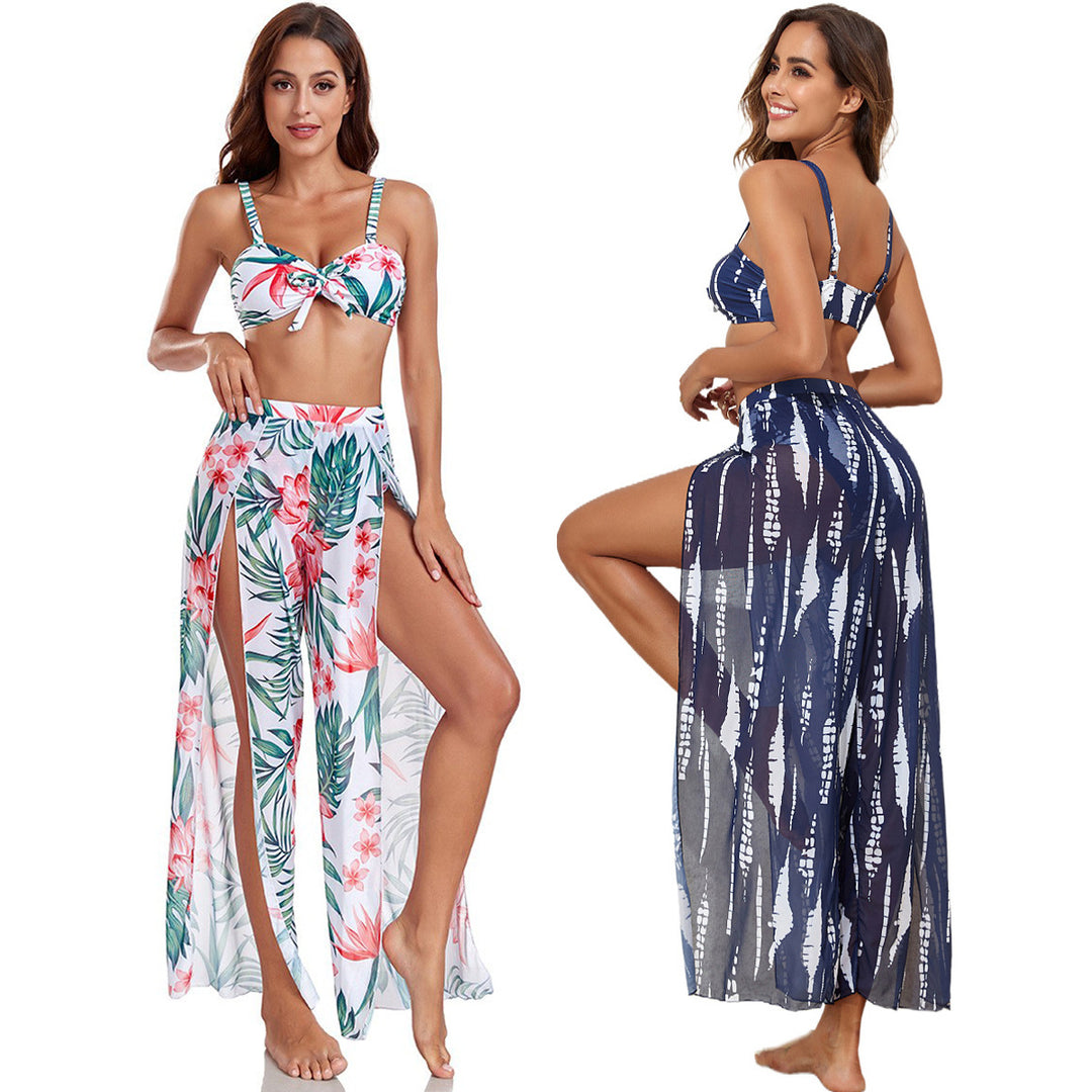 Damen Bikini-Set mit floralem Zufallsmuster und passendem Wickelrock EB