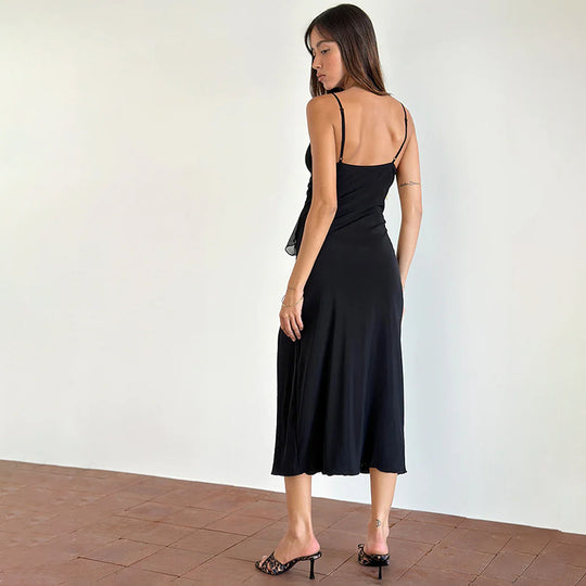 Damen elegantes Wickelkleid mit Rüschen und hohem Schlitz EB