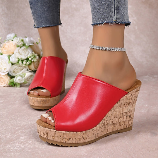 Damen Wedge-Pantoletten mit elegantem Korkfußbett und offener Zehenpartie EB