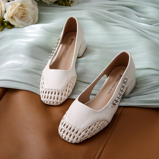 Damen Ballerinas mit glänzenden Applikationen und stilvollem Flechtmuster EB